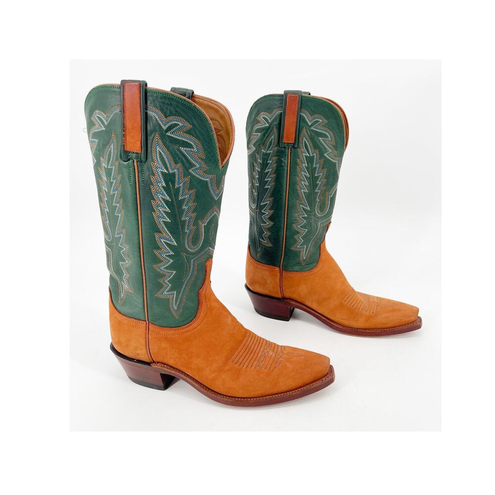 Lucchese 1883 Women's 8 Green Camel Tan Suede Snip Toe Western Cowgirl Boots